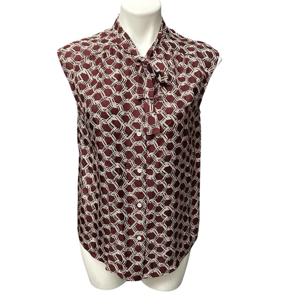 J. Crew Silk Sleeveless Chain Print Burgundy Blouse Top Shirt - Size 4